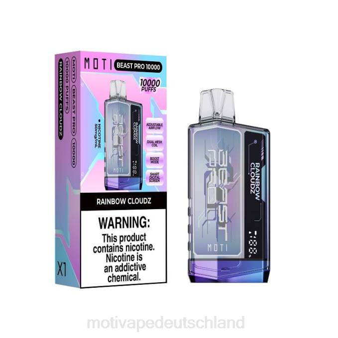 6L2V49 MOTI Beast Pro Einweg-Vaporizer (5 %, 10.000 Züge) Regenbogenwolken | MOTI vape refill