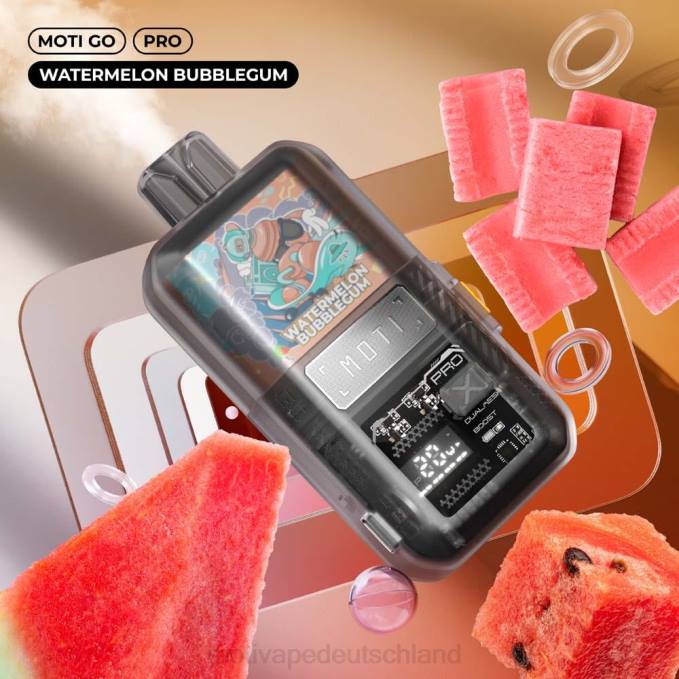 6L2V23 MOTI Go Pro Einweg-Vaporizer (5 %, 12.000 Züge) Wassermelonen-Kaugummi | MOTI Deutschland